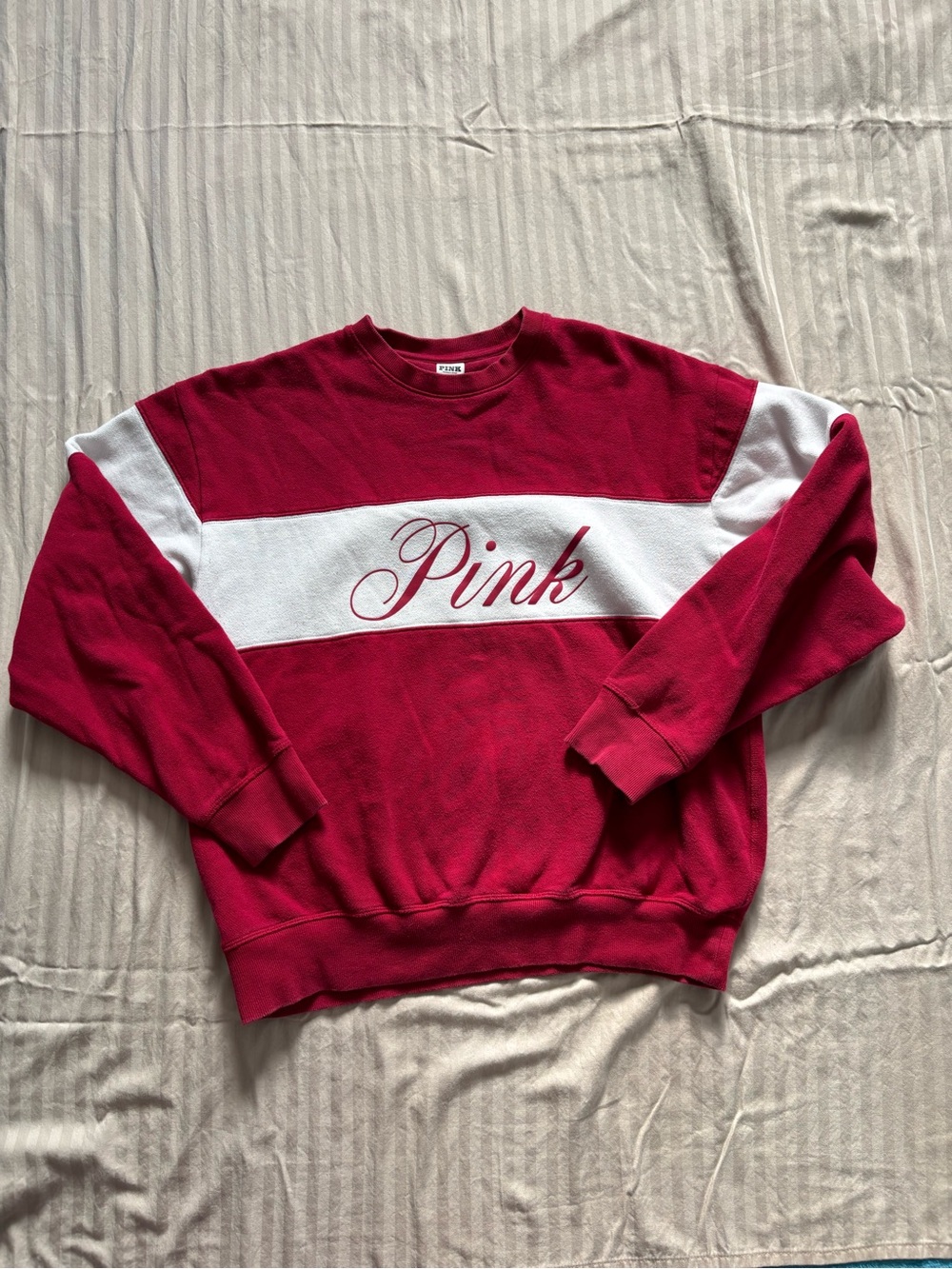 PINK Victoria's Secret Red White Stripe Pullover Sweatshirt Women’s Size Small